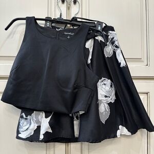 Black and White Formal Floral Two-Piece Set